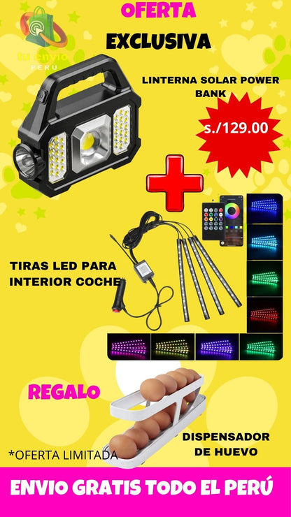 😎LINTERNA POWER BANK SOLAR 🌞 🔋 📱 + TIRAS LED RGB +ENVIO GRATIS💡🌞